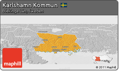 Political Panoramic Map of Karlshamn Kommun, lighten, desaturated