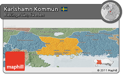 Political Panoramic Map of Karlshamn Kommun, semi-desaturated