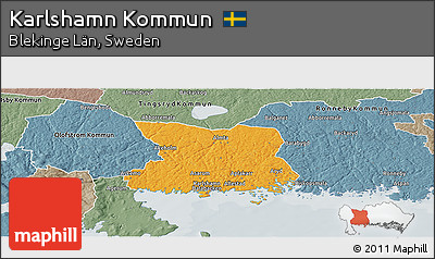 Political Panoramic Map of Karlshamn Kommun, semi-desaturated