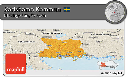 Political Panoramic Map of Karlshamn Kommun, shaded relief outside