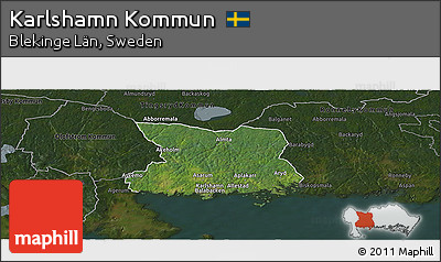 Satellite Panoramic Map of Karlshamn Kommun, darken
