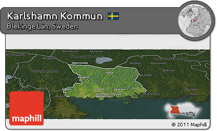 Satellite Panoramic Map of Karlshamn Kommun, darken