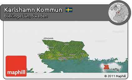 Satellite Panoramic Map of Karlshamn Kommun, single color outside