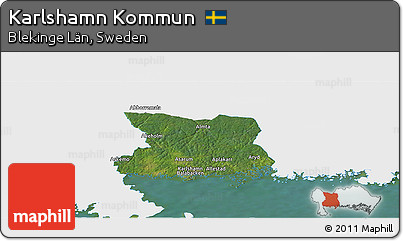 Satellite Panoramic Map of Karlshamn Kommun, single color outside