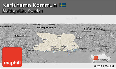 Shaded Relief Panoramic Map of Karlshamn Kommun, darken, desaturated