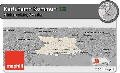Shaded Relief Panoramic Map of Karlshamn Kommun, darken, desaturated