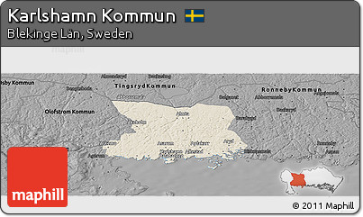 Shaded Relief Panoramic Map of Karlshamn Kommun, darken, desaturated