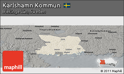 Shaded Relief Panoramic Map of Karlshamn Kommun, darken, semi-desaturated