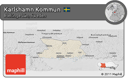 Shaded Relief Panoramic Map of Karlshamn Kommun, desaturated