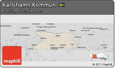 Shaded Relief Panoramic Map of Karlshamn Kommun, desaturated