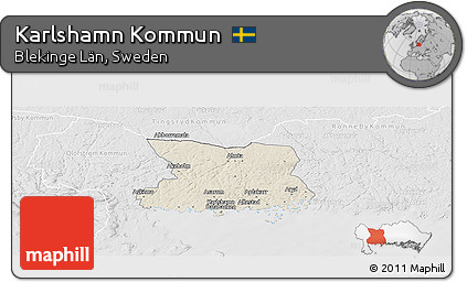 Shaded Relief Panoramic Map of Karlshamn Kommun, lighten, desaturated