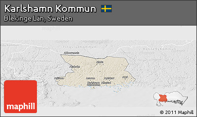 Shaded Relief Panoramic Map of Karlshamn Kommun, lighten, desaturated
