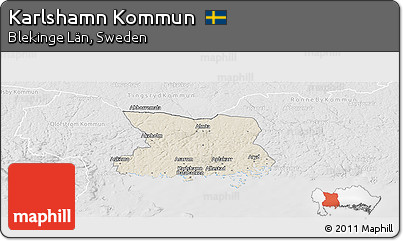 Shaded Relief Panoramic Map of Karlshamn Kommun, lighten, desaturated