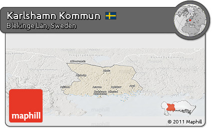 Shaded Relief Panoramic Map of Karlshamn Kommun, lighten, semi-desaturated