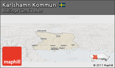 Shaded Relief Panoramic Map of Karlshamn Kommun, lighten, semi-desaturated