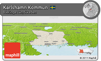 Shaded Relief Panoramic Map of Karlshamn Kommun, physical outside