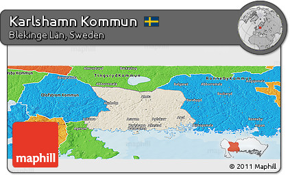 Shaded Relief Panoramic Map of Karlshamn Kommun, political outside