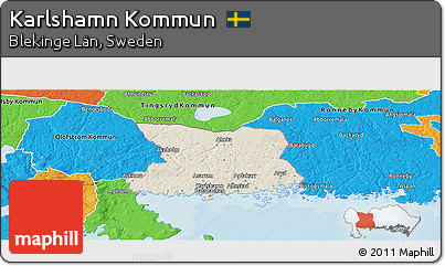 Shaded Relief Panoramic Map of Karlshamn Kommun, political outside