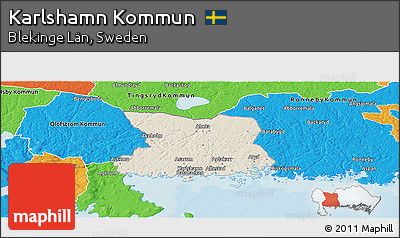 Shaded Relief Panoramic Map of Karlshamn Kommun, political outside