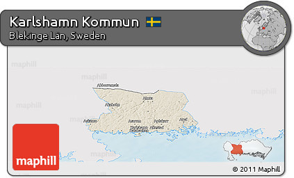 Shaded Relief Panoramic Map of Karlshamn Kommun, single color outside