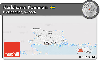 Silver Style Panoramic Map of Karlshamn Kommun, single color outside
