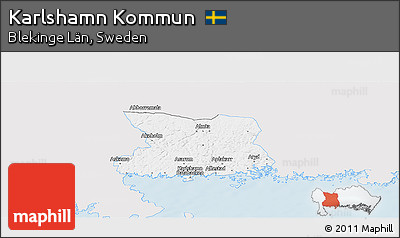 Silver Style Panoramic Map of Karlshamn Kommun, single color outside