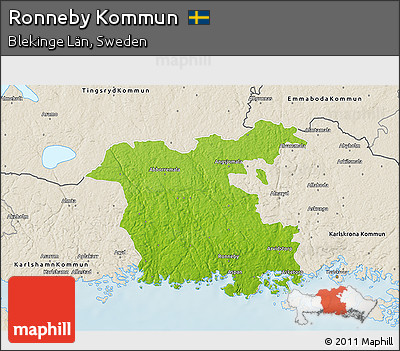Physical 3D Map of Ronneby Kommun, shaded relief outside