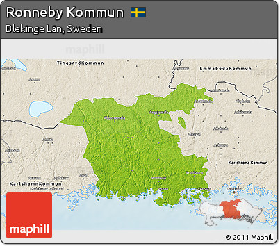 Physical 3D Map of Ronneby Kommun, shaded relief outside