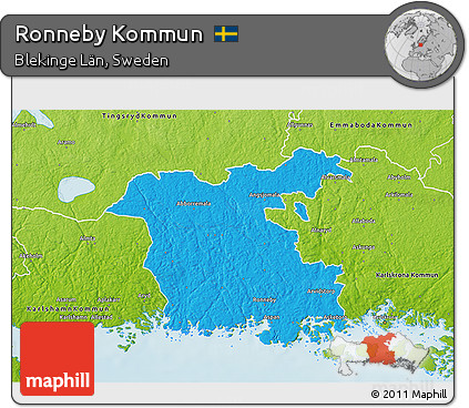 Political 3D Map of Ronneby Kommun, physical outside