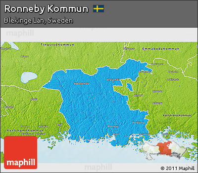 Political 3D Map of Ronneby Kommun, physical outside