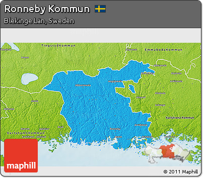 Political 3D Map of Ronneby Kommun, physical outside