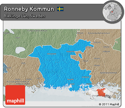 Political 3D Map of Ronneby Kommun, semi-desaturated