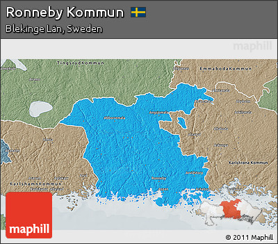 Political 3D Map of Ronneby Kommun, semi-desaturated