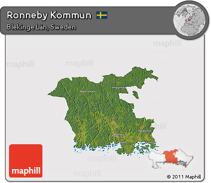 Satellite 3D Map of Ronneby Kommun, cropped outside