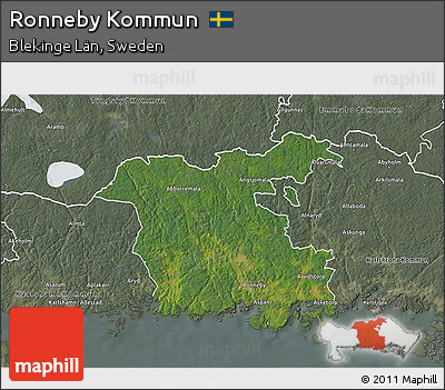 Satellite 3D Map of Ronneby Kommun, semi-desaturated