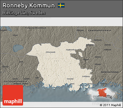Shaded Relief 3D Map of Ronneby Kommun, darken