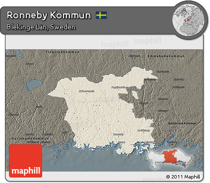 Shaded Relief 3D Map of Ronneby Kommun, darken