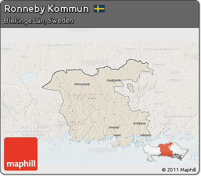 Shaded Relief 3D Map of Ronneby Kommun, lighten