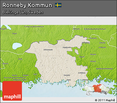 Shaded Relief 3D Map of Ronneby Kommun, physical outside
