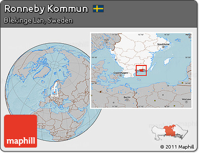 Gray Location Map of Ronneby Kommun, highlighted country, highlighted parent region, hill shading