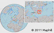 Gray Location Map of Ronneby Kommun, highlighted parent region, hill shading