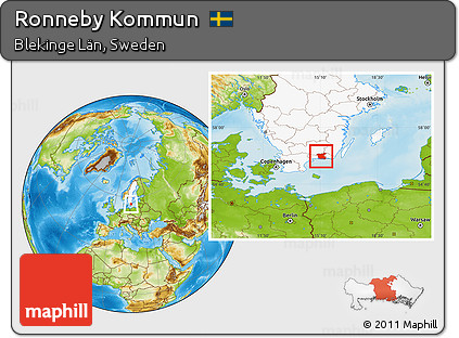 Physical Location Map of Ronneby Kommun, highlighted country