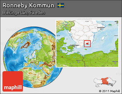 Physical Location Map of Ronneby Kommun, highlighted country
