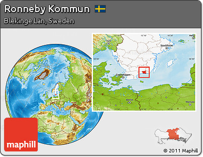 Physical Location Map of Ronneby Kommun, highlighted country