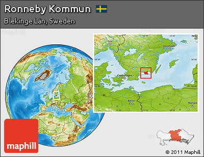 Physical Location Map of Ronneby Kommun, highlighted parent region