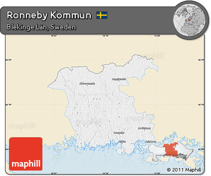 Classic Style Map of Ronneby Kommun, single color outside