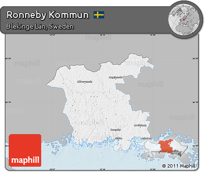 Gray Map of Ronneby Kommun, single color outside