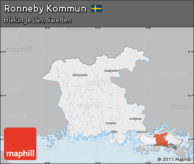 Gray Map of Ronneby Kommun, single color outside