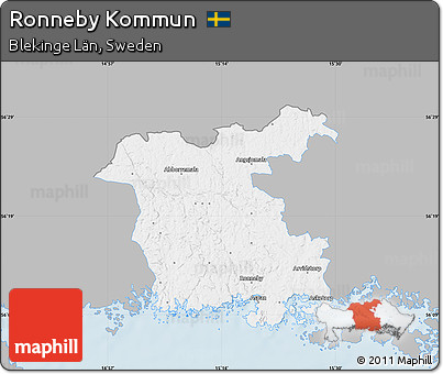 Gray Map of Ronneby Kommun, single color outside