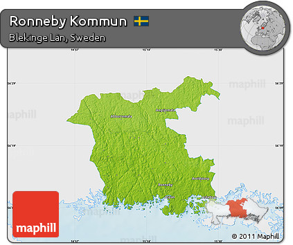 Physical Map of Ronneby Kommun, single color outside